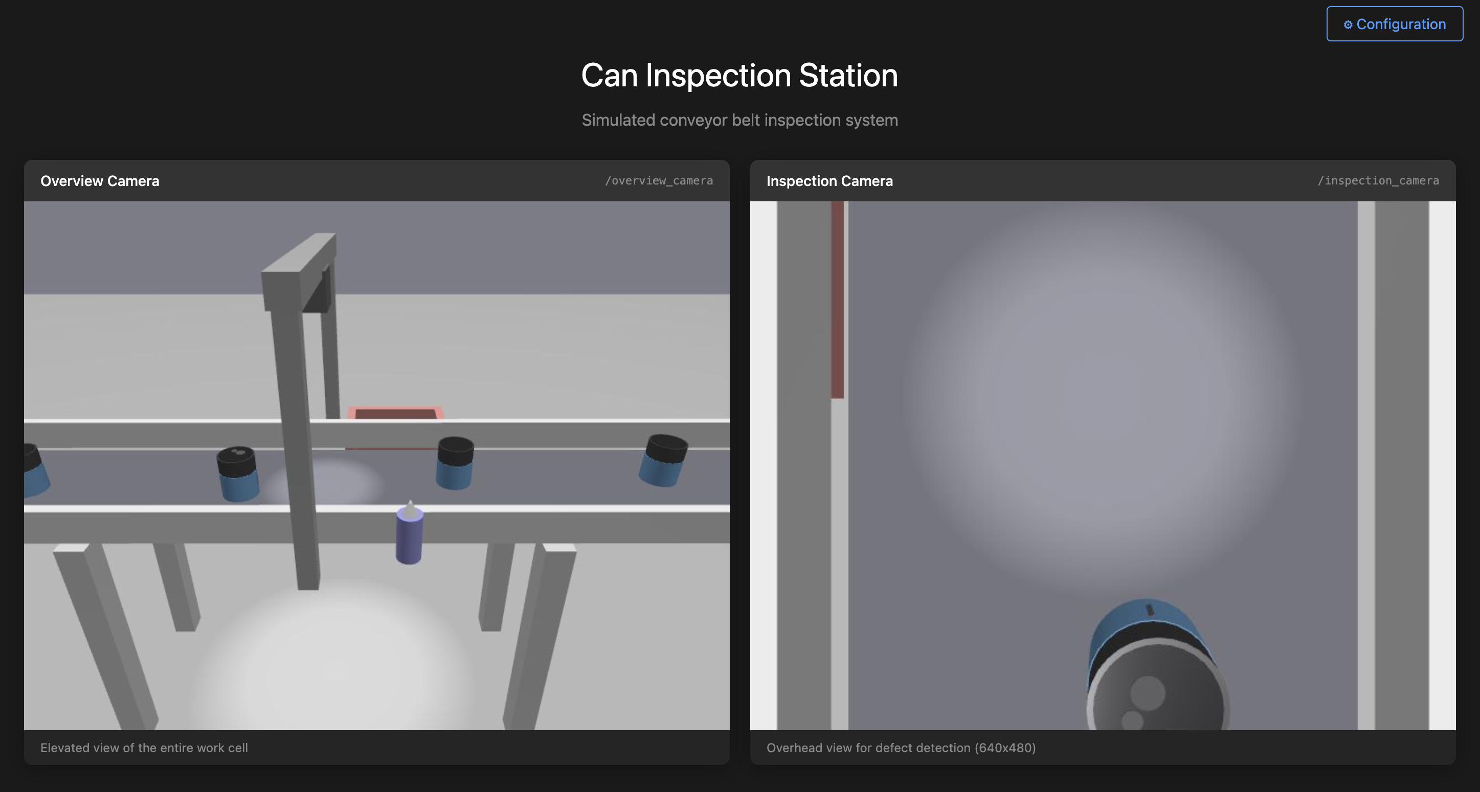 Simulation viewer showing the Configuration button in the upper right corner.